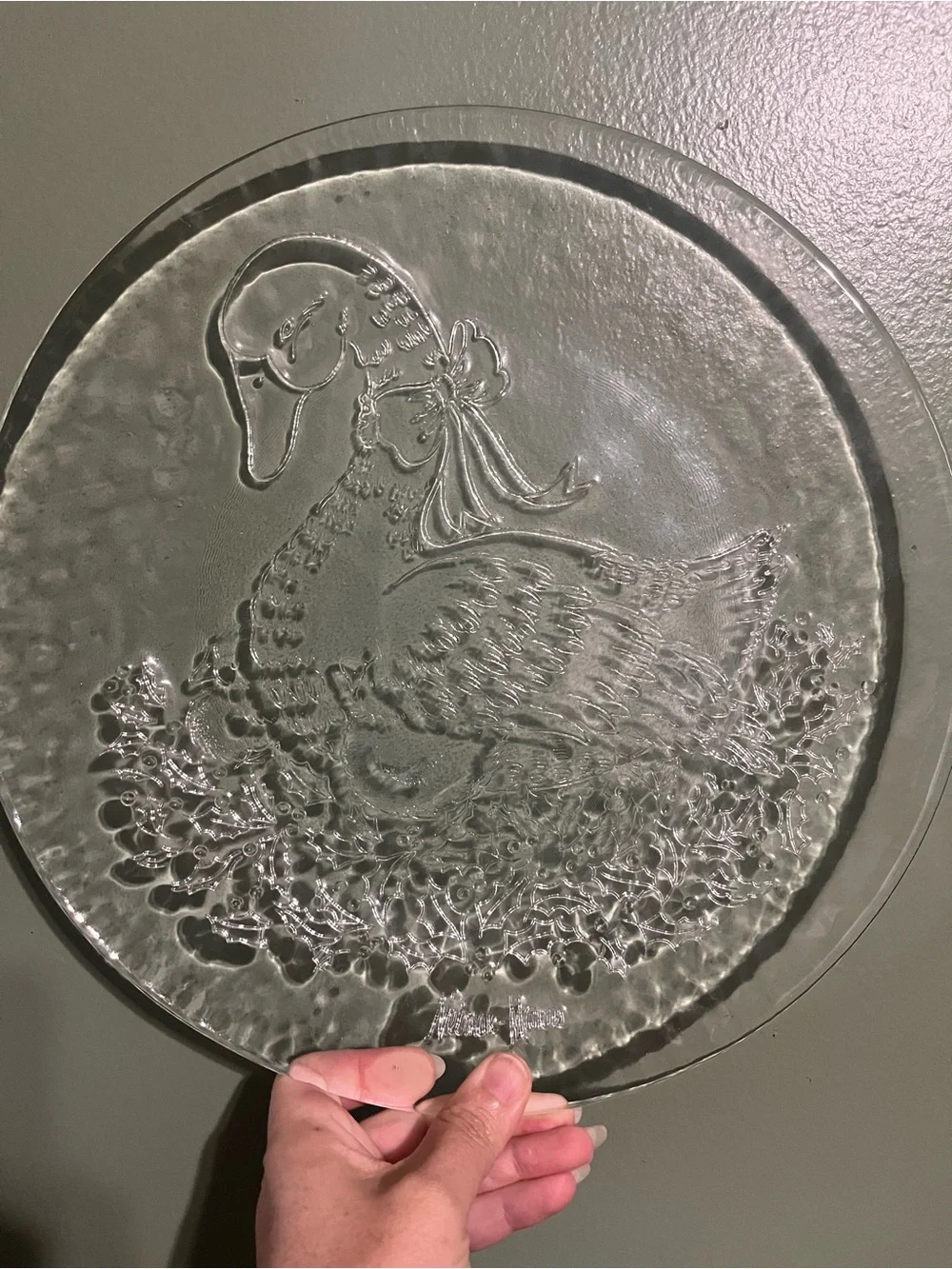 Neiman Marcus Luxury Glass Plate with Mother Goose & Young Holiday Motif 13 in